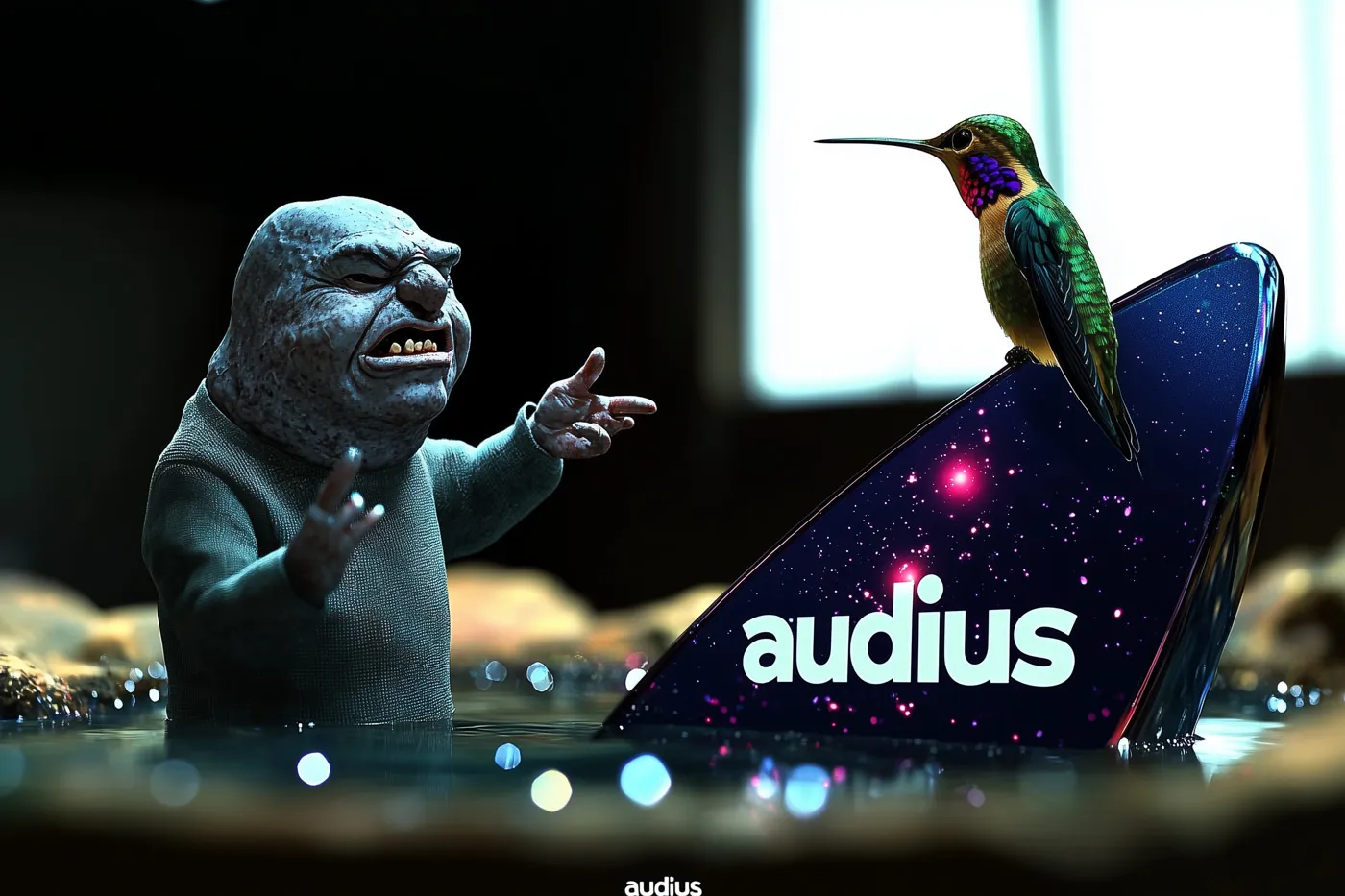 An unlikely conversation between a grumpy magnet and a vibrant hummingbird explores a whimsical concept to incentivize artists on Audius.